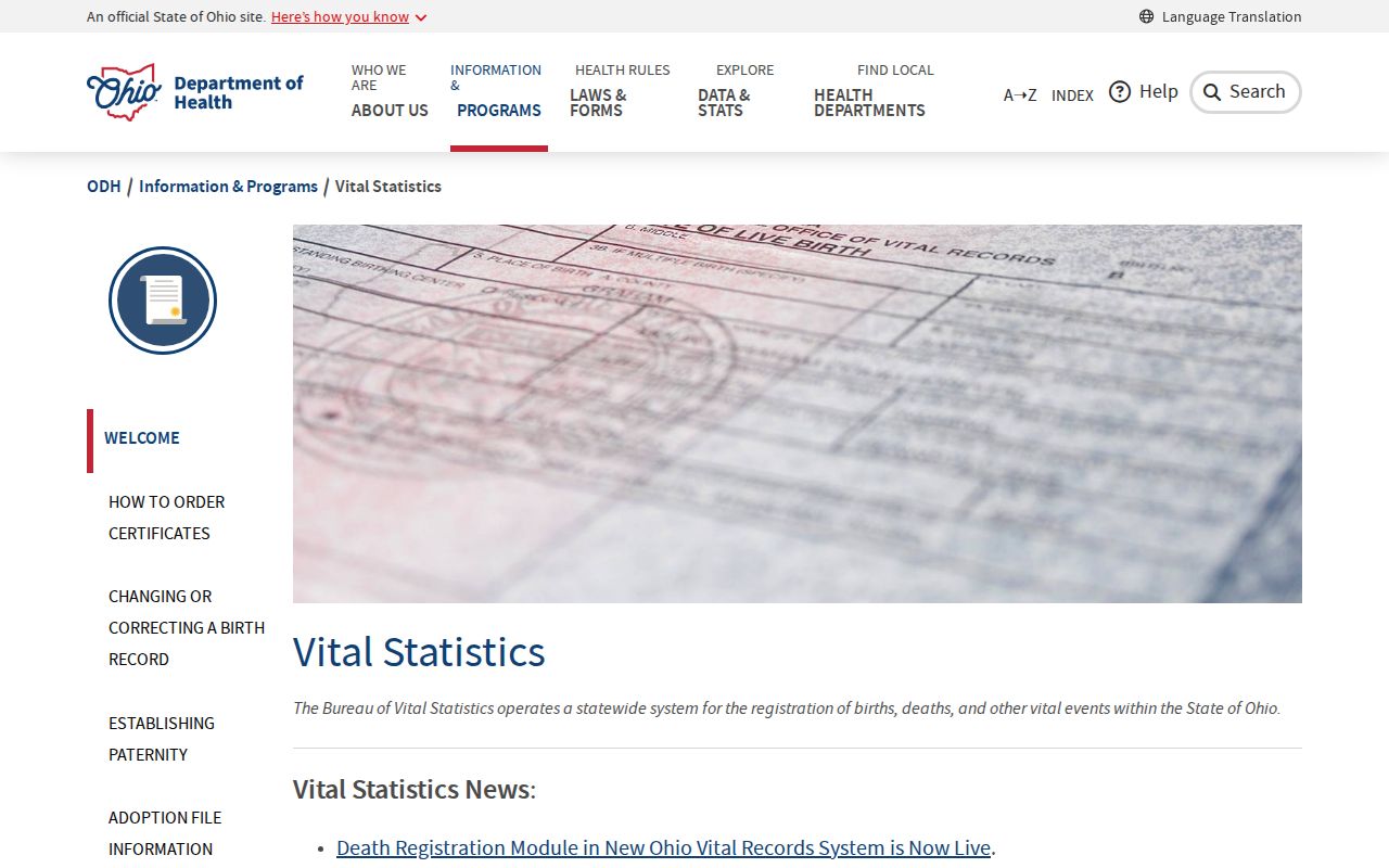 Madison Township residents directory Ohio vital statistics access page