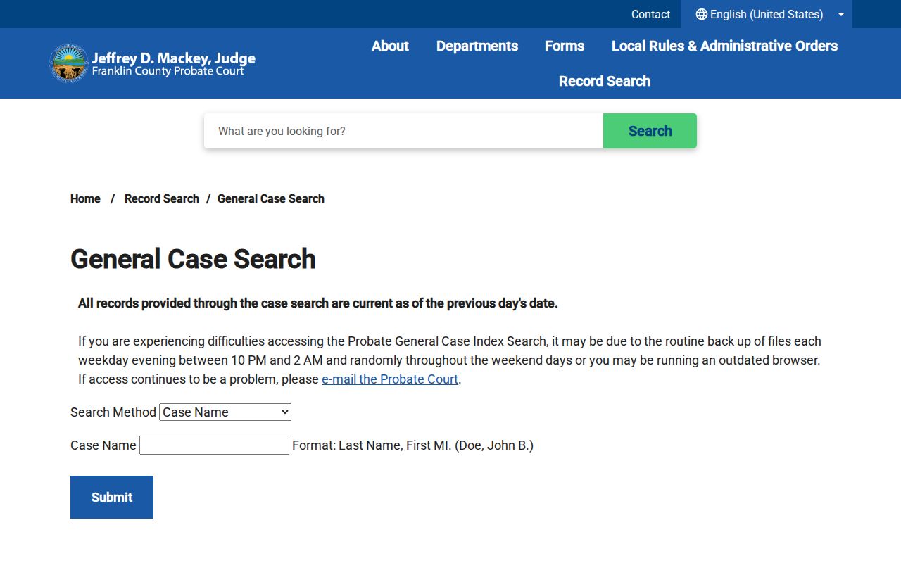 Madison Township residents directory Franklin County Probate case search