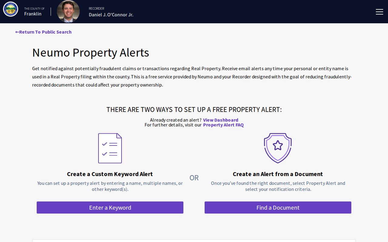 Madison Township neighbors Recorder property alert page