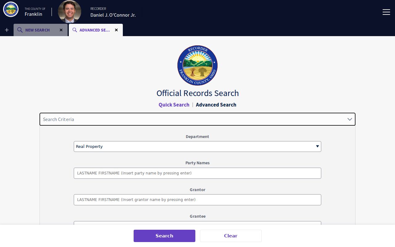Madison Township previous residents Recorder Advanced Search fields