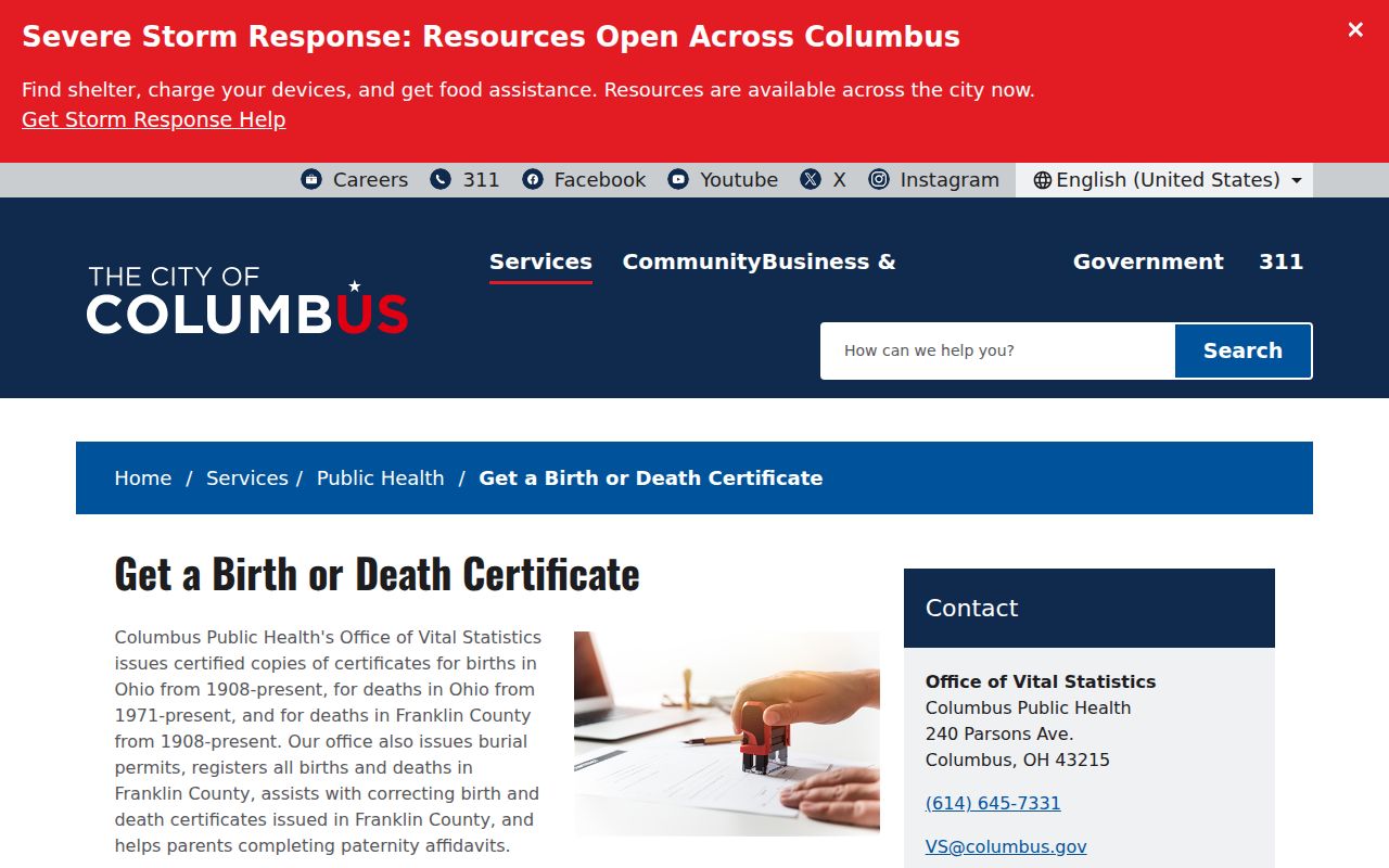 Madison Township resident lookup birth and death certificate access