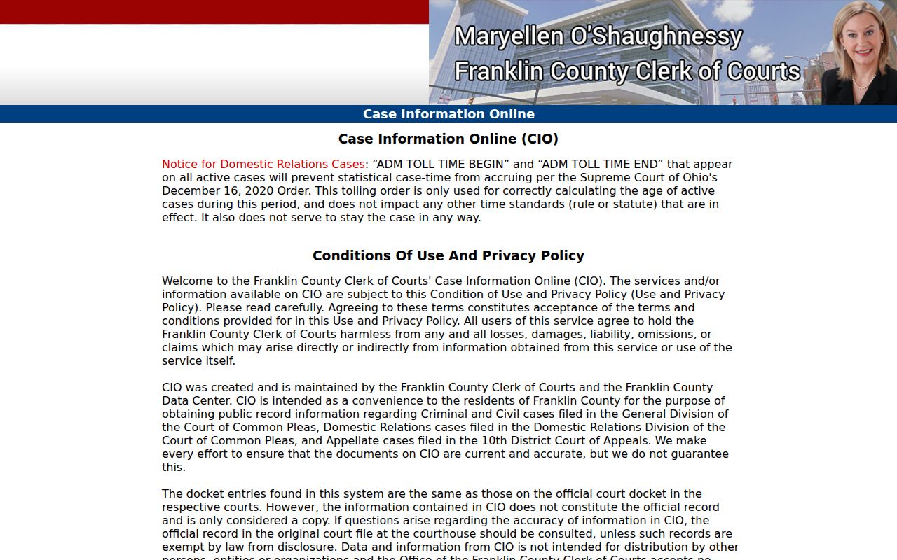 Madison Township resident lookup Franklin Common Pleas case search