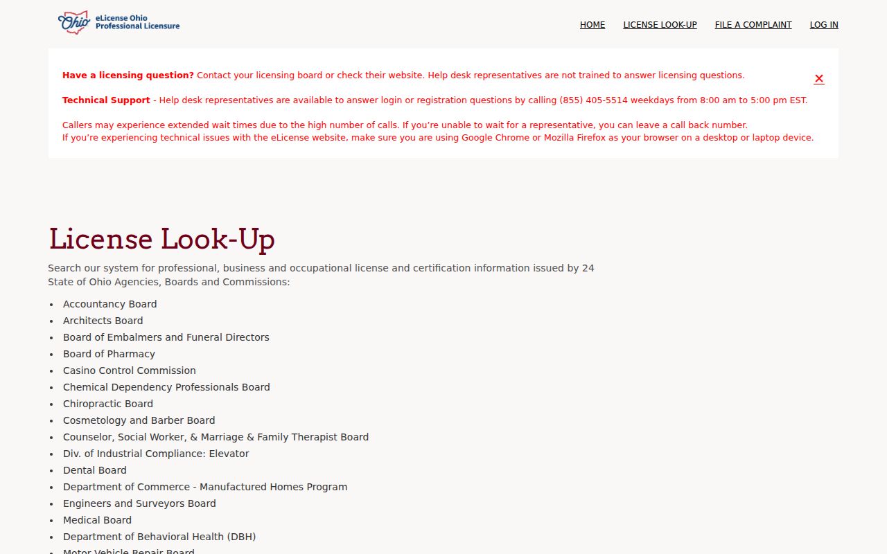Madison Township resident lookup Ohio professional license search