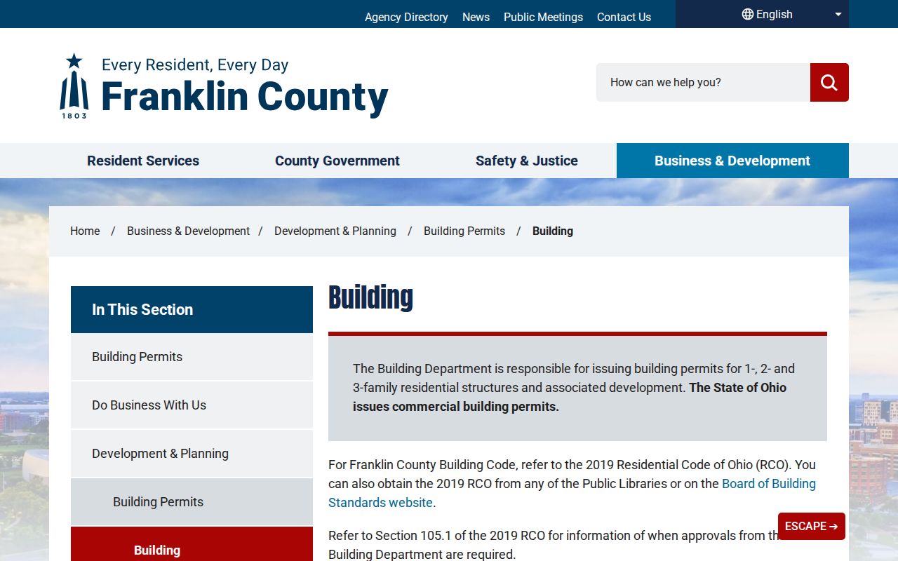 Madison Township street directory Franklin County building permit jurisdiction