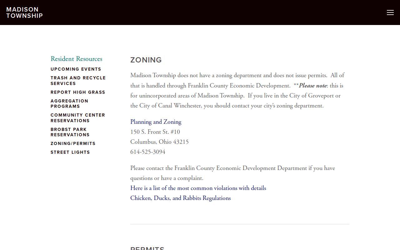 Madison Township ZIP code directory permit jurisdiction guidance